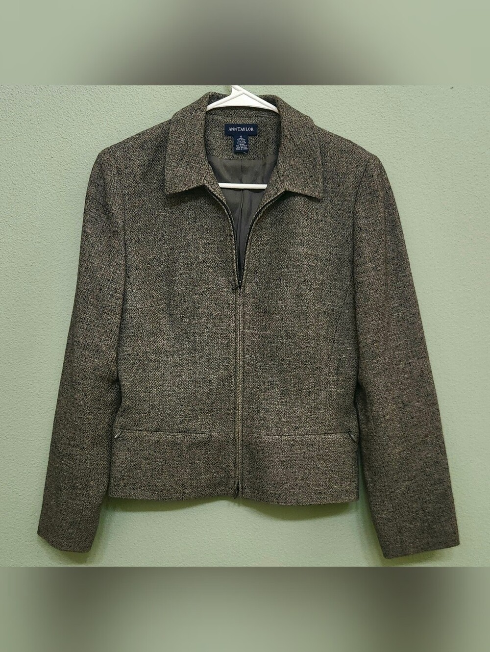Vintage Ann Taylor Gray Wool-silk Blenf Tweed Zip-up Blazer - Size 6